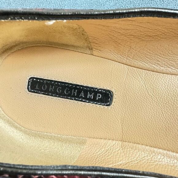 Longchamp Women's Snakeskin Leather Ballerina Flats Shoes Red & Black Size 41 - Picture 7 of 9